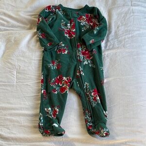Carter's Christmas Green Floral Footie